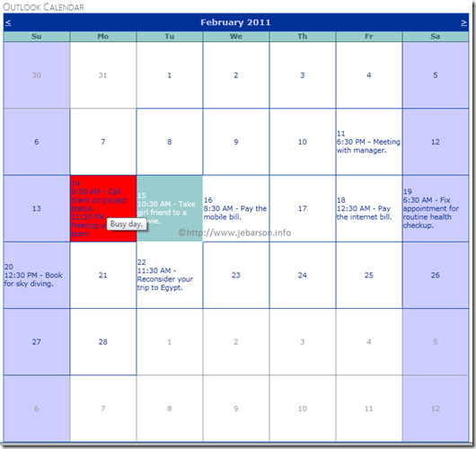 Calendar Control as Outlook Calendar Daily Tips