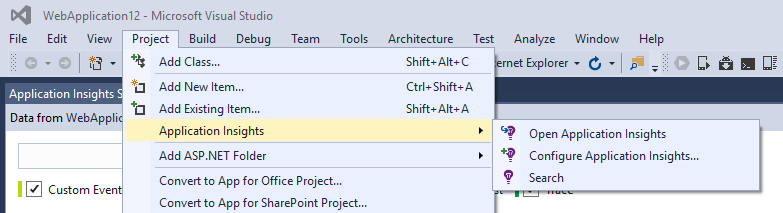 Different ways to launch the Application Insights Search Window in ...